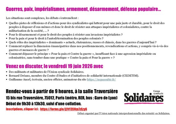 19 juin - Débat Guerres, paix, impérialismes, armement, désarmement, défen...ulaire