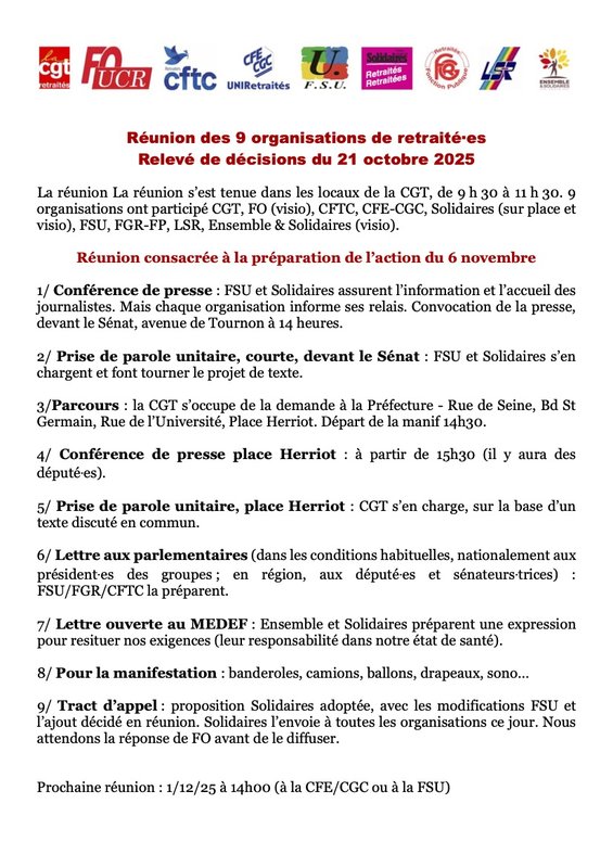 2025 - 10 - 21 - Relevé de décisions G9