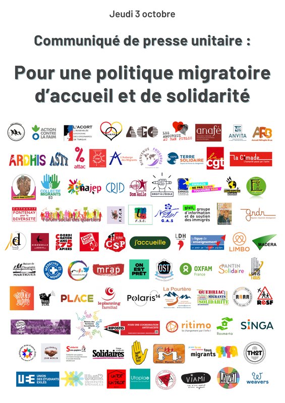 Communiqué de presse - Pour une politique migratoire d'accueil et de solidarité - Vdef0310