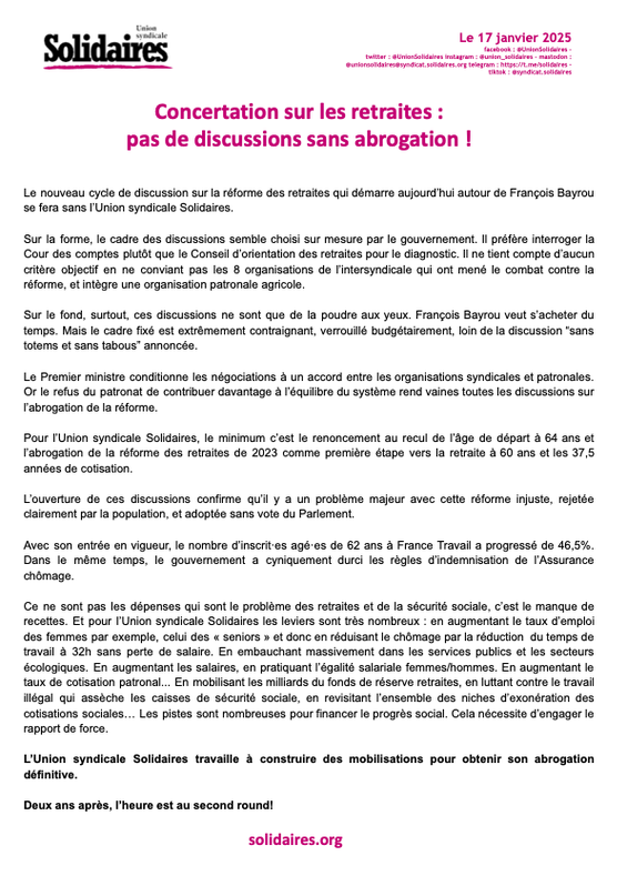 Concertation sur les retraites _ pas de discussions sans abrogation !-1