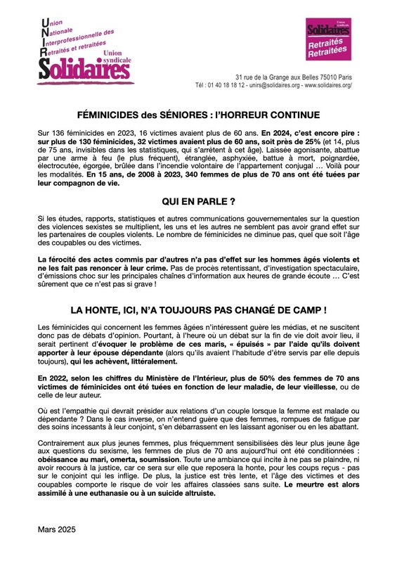 UNIRS Tract 8 Mars 2025 Féminicides